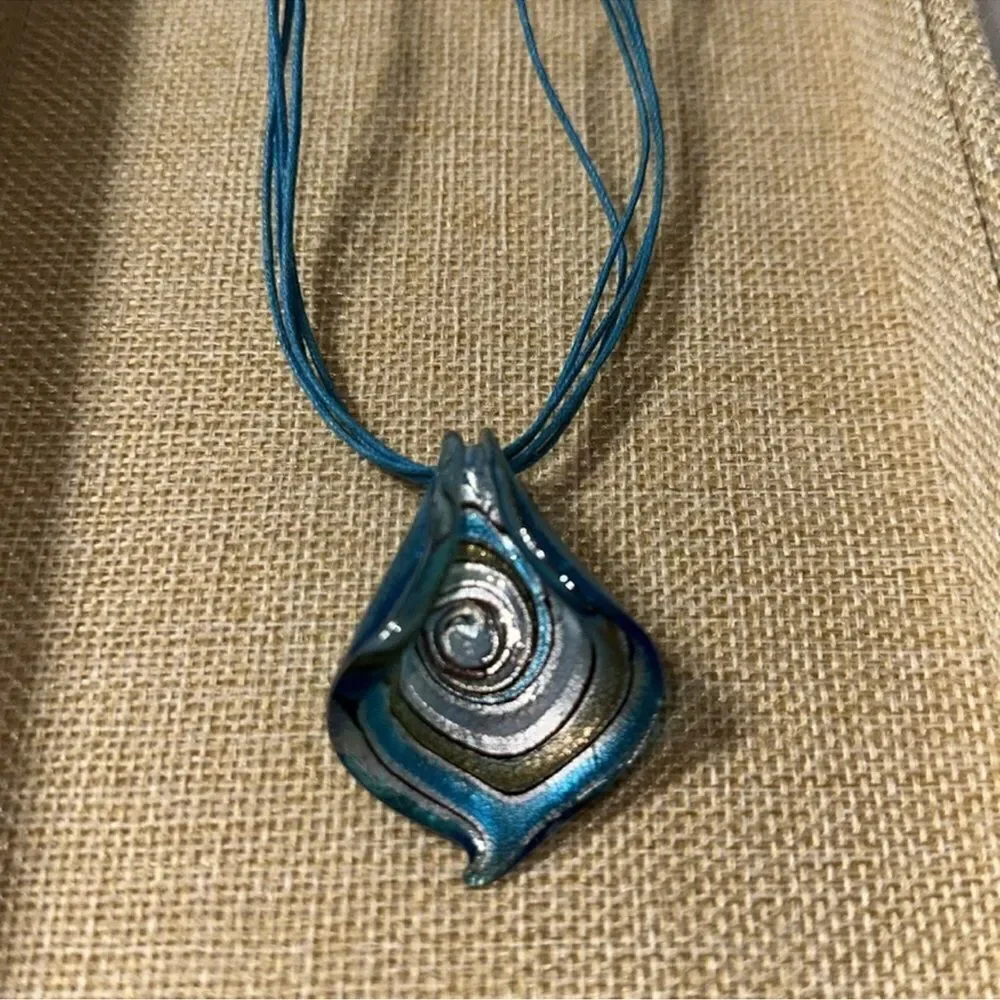 Aqua Blue Silver Gold Brown Four Strand Necklace and Earrings Set